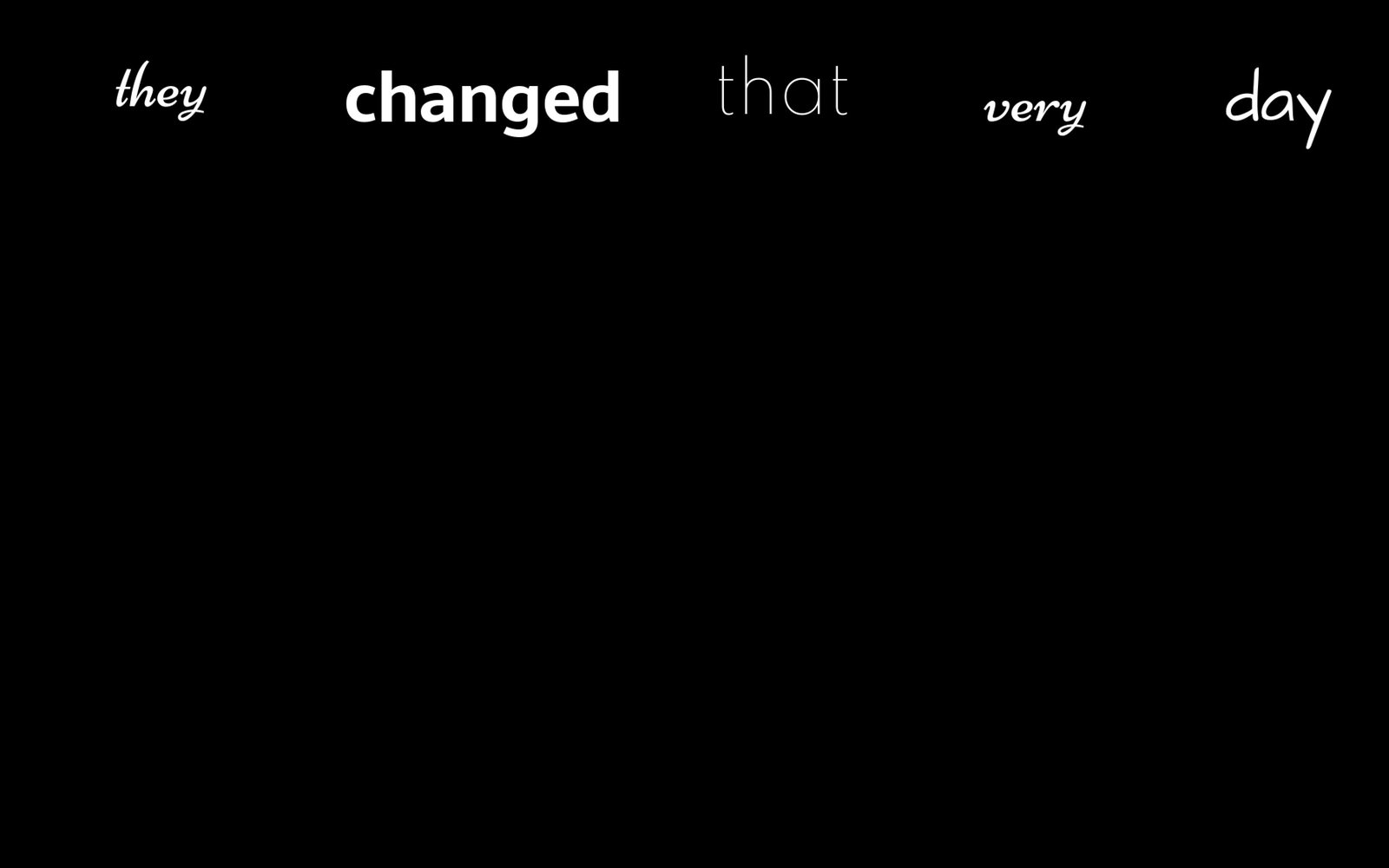 Poem words on black: 'they changed that very day'